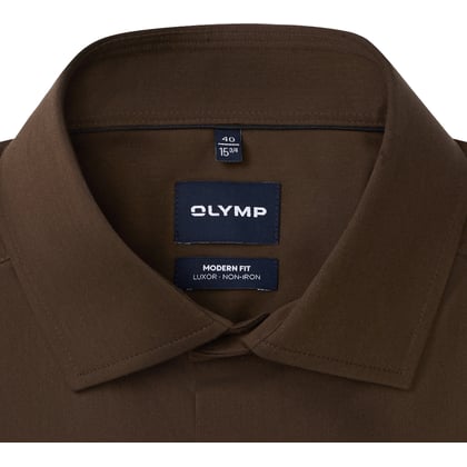 Olymp Luxor Hemd | Schwarzbraun | Kent-Kragen | Bügelfrei | 100% Baumwolle