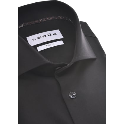 Ledub Dresshemd in Schwarz | Stretch | Haifischkragen | Langarm | Kontrastgewebe im Kragen