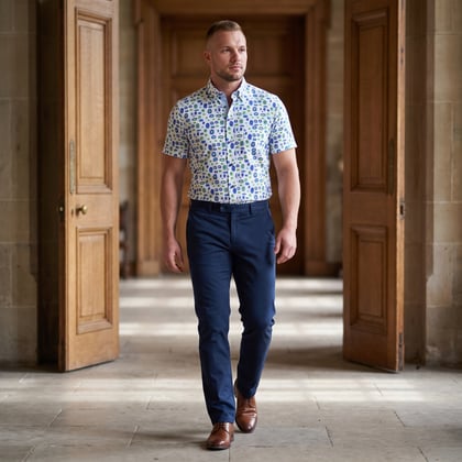 Kaufen Sie Henk ter Horst 100% katoenen overhemd met korte mouw en grafische kiezelstenen print Groen für nur 73,89 CHF bei Henk ter Horst fashion