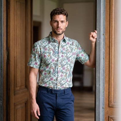 Kaufen Sie Henk ter Horst 100% katoenen overhemd met korte mouw en takken bloemen vogel print Roze für nur 73,89 CHF bei Henk ter Horst fashion