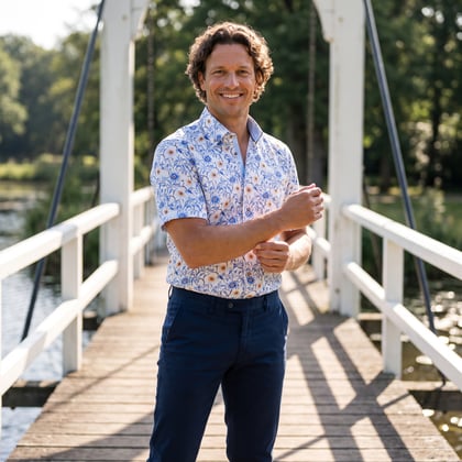 Kaufen Sie Henk ter Horst 100% katoenen overhemd met korte mouw en bladeren bloemen print Blauw für nur 73,89 CHF bei Henk ter Horst fashion