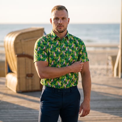 Kaufen Sie Henk ter Horst 100% katoenen overhemd met korte mouw en kaketoe bladeren print Groen für nur 73,89 CHF bei Henk ter Horst fashion