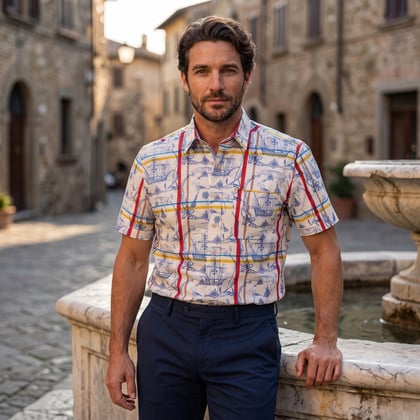 Kaufen Sie Henk ter Horst 100% katoenen overhemd met korte mouw en columbus zeevaart geruite print Blauw für nur 36,56 CHF bei Henk ter Horst fashion