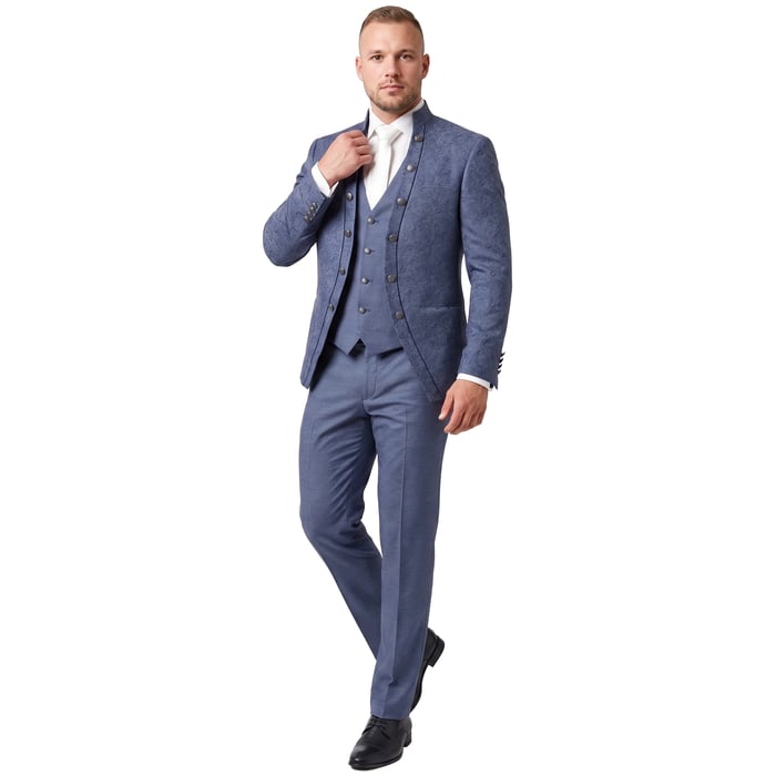 Kaufen Sie Tziacco Blaues Barock Hochzeitsanzug - Slim Fit mit Jacquard Muster für nur 752,27 CHF bei Henk ter Horst fashion