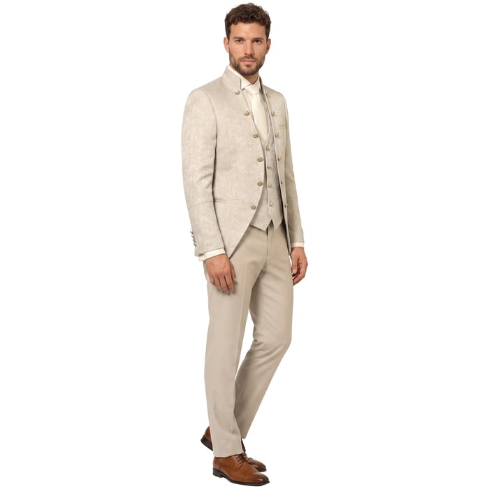 Kaufen Sie Tziacco Hochzeitsanzug 3-teilig | Florales Jacquard | Barock | Beige für nur 931,04 CHF bei Henk ter Horst fashion