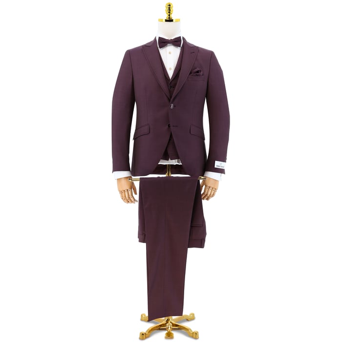 Kaufen Sie Wilvorst 3-teiliges Hochzeitskostüm mit karierter Weste Bordeaux für nur CHF 924,92 bei Henk ter Horst fashion