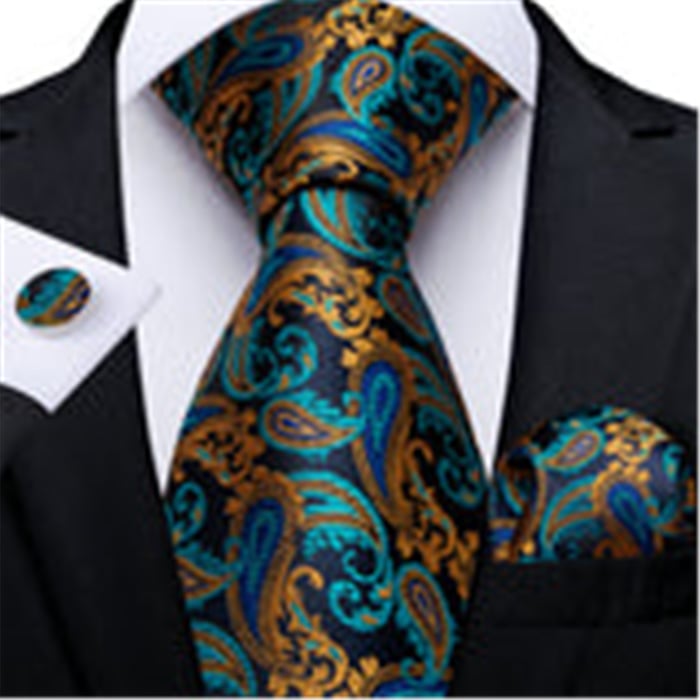 Kaufen Sie Henk ter Horst Krawatte Seide mit Manschettenknöpfen und Einstecktuch, Multi-Paisley Dunkelblau für nur 48,36 CHF bei Henk ter Horst fashion