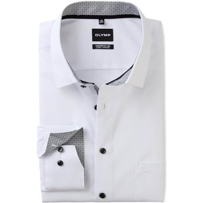 Kaufen Sie Olymp Luxor Hemd Comfort Fit | Weiß aus 100% Baumwolle | Bügelfrei | Kentkragen | Kontrastdetails für nur 85,95 CHF bei Henk ter Horst fashion
