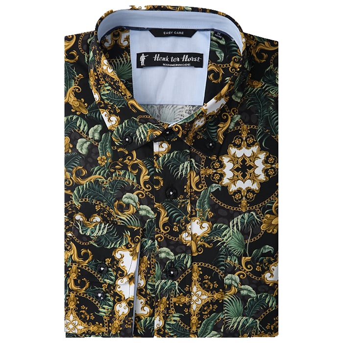 Kaufen Sie Henk ter Horst | 100% Baumwolle | Modern Fit | Langarm Hemd | tropischer Blätter-Goldprint Grün für nur  bei Henk ter Horst fashion