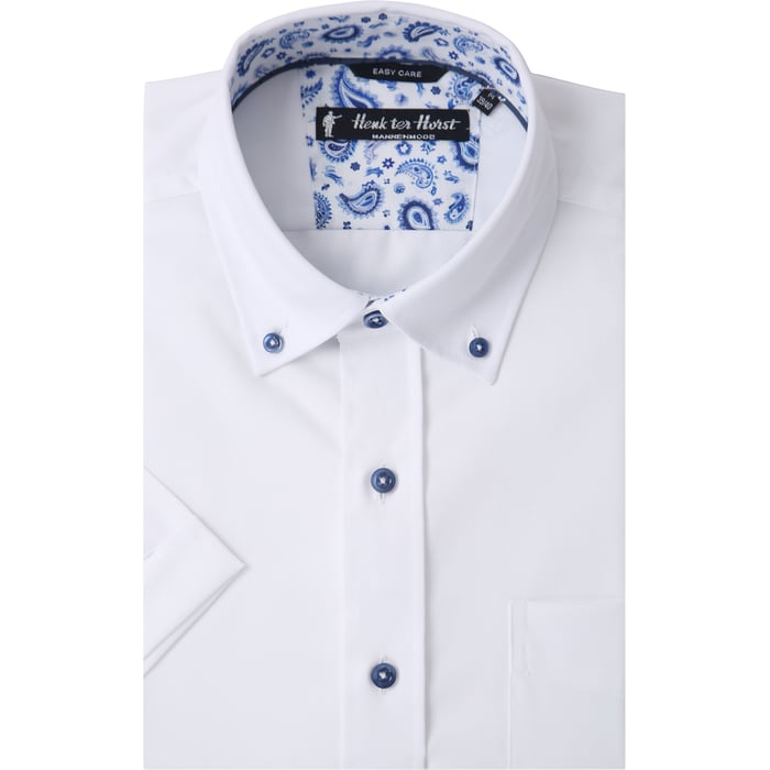 Kaufen Sie Henk ter Horst Kurzarm Hemd Weiß | 100% Baumwolle | Paisley-Kontrast | Blaue Knöpfe für nur 69,95 CHF bei Henk ter Horst fashion