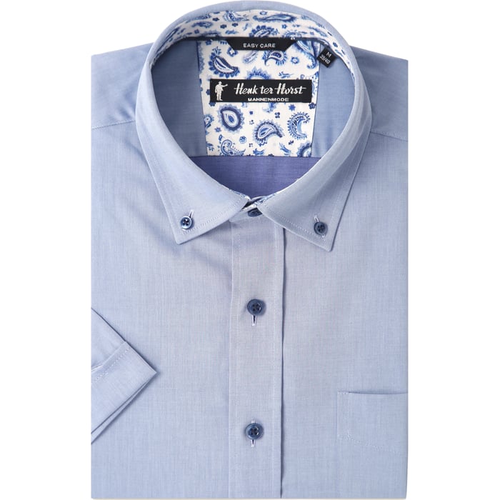 Kaufen Sie Henk ter Horst 100% katoenen business overhemd met korte mouw en contrastbeleg in de kraag Blauw für nur 63,11 CHF bei Henk ter Horst fashion