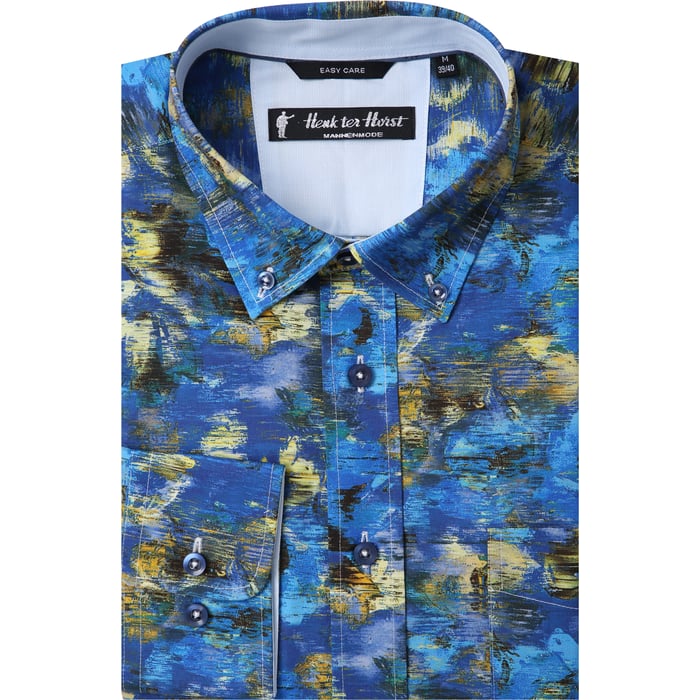 Kaufen Sie Henk ter Horst 100% katoenen overhemd met lange mouw en wazige aquarel vlekken Blauw für nur 75,23 CHF bei Henk ter Horst fashion