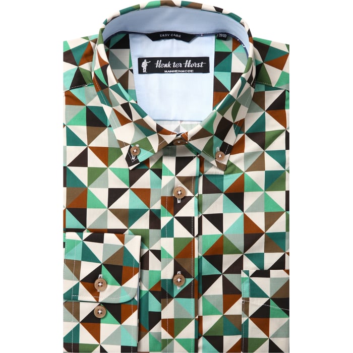 Kaufen Sie Henk ter Horst 100% katoenen overhemd met lange mouw en geometrische driehoeken Turquoise für nur 75,23 CHF bei Henk ter Horst fashion
