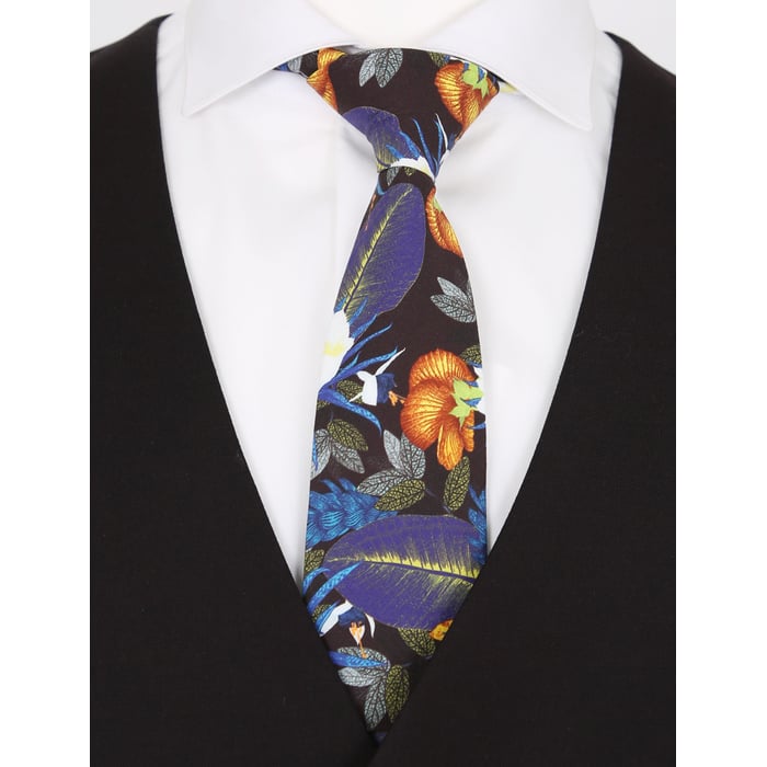 Kaufen Sie Henk ter Horst Krawatte | Tropischer Blumenprint | Dunkelblau | Orange für nur 37,61 CHF bei Henk ter Horst fashion