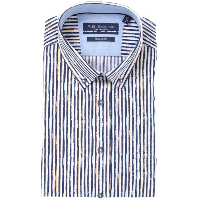 Kaufen Sie R.B. Boston korte mouw gestreept overhemd Lila für nur CHF 39,00 bei Henk ter Horst fashion