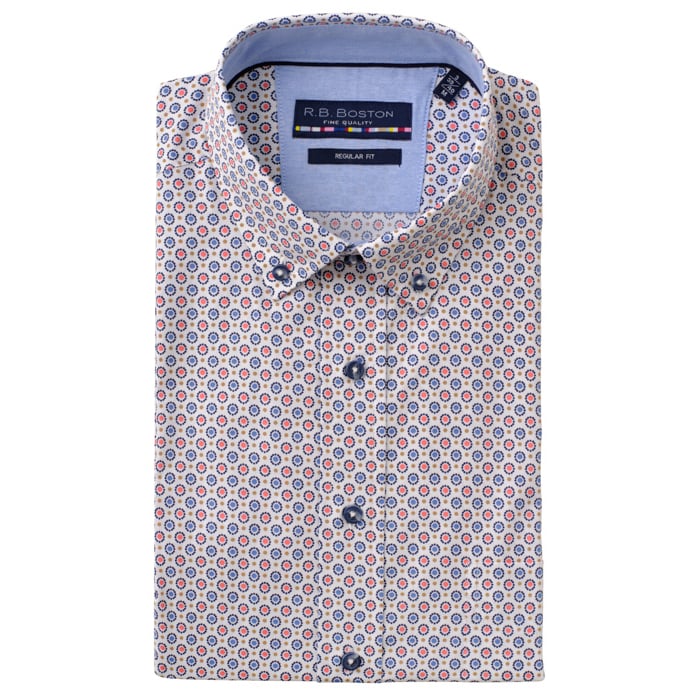 Kaufen Sie R.B. Boston Regular Fit 100% Baumwolle Button Down Kurzarmhemd mit Druck Rot für nur 68,42 CHF bei Henk ter Horst fashion