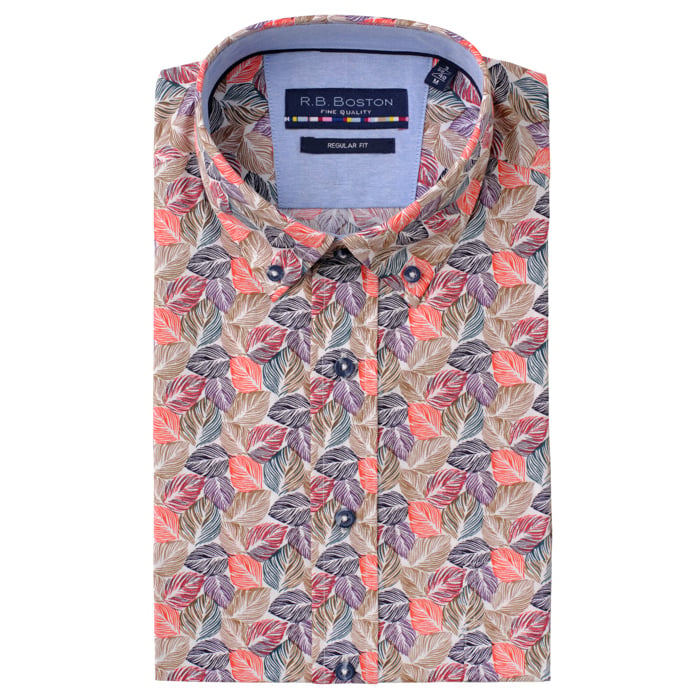 Kaufen Sie R.B. Boston regular fit 100% Baumwolle button down Kurzarmhemd mit Blätterdruck Rot für nur 68,42 CHF bei Henk ter Horst fashion