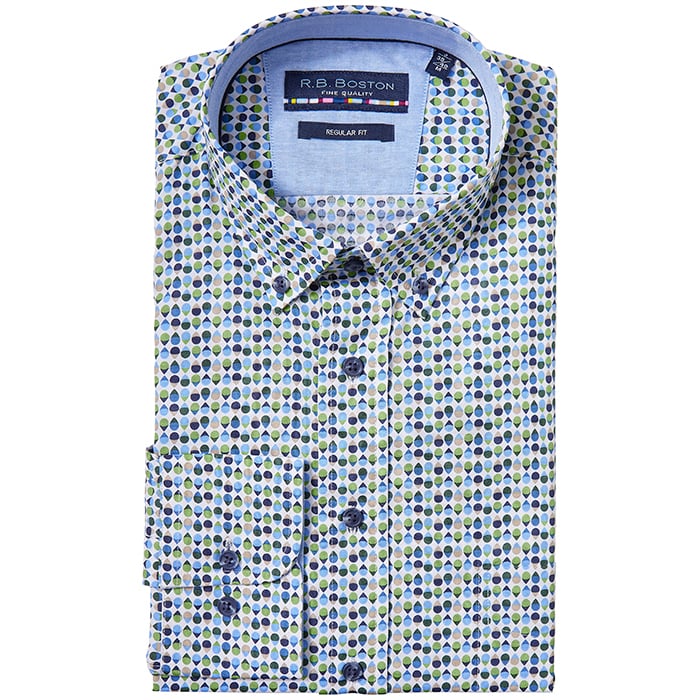 Kaufen Sie R.B. Boston regular fit 100% katoenen overhemd met lange mouw stippenprint Groen für nur 27,87 CHF bei Henk ter Horst fashion