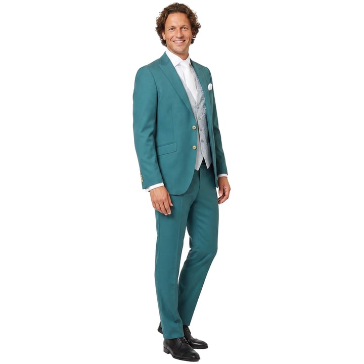 Kaufen Sie Wilvorst 3-teiliger Hochzeitsanzug in Petrol | Weste mit Paisley-Muster | Schurwoll-Mischung für nur 837,93 CHF bei Henk ter Horst fashion