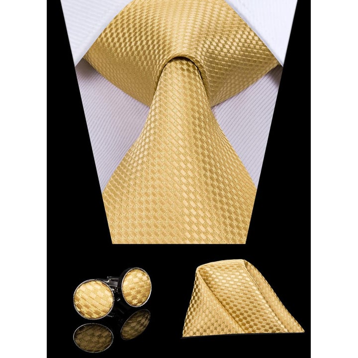 Kaufen Sie Henk ter Horst Seidenkrawatte mit Manschettenknöpfen und Pochette Set, Würfel Gold Bronze für nur  bei Henk ter Horst fashion