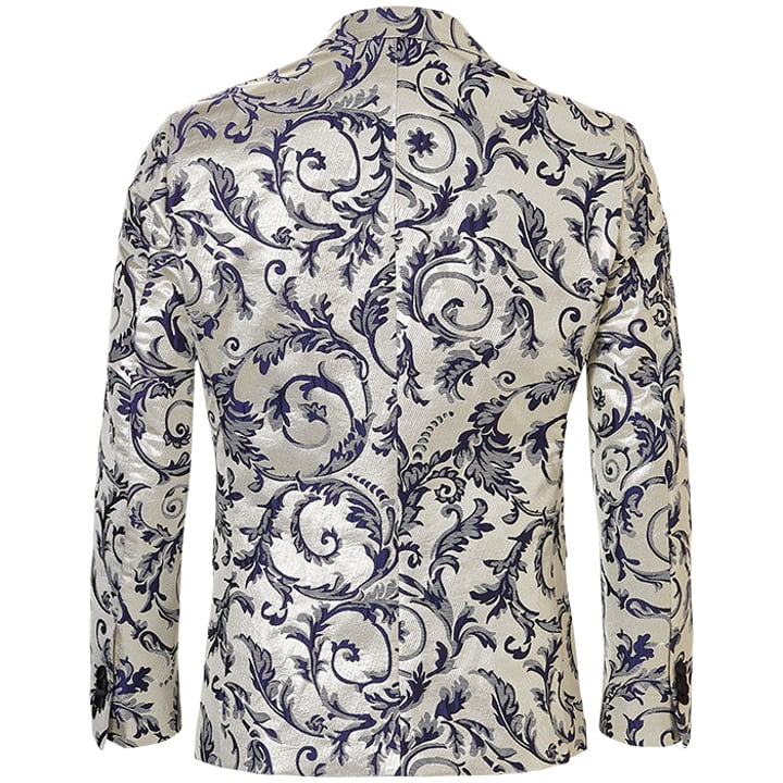 Henk ter Horst Festliche sakko florales Blatt florales Muster Lurex irisierend glänzend glitzernd Smokingjacke Smokingjacke mit hochgeschnittenem Revers Silber