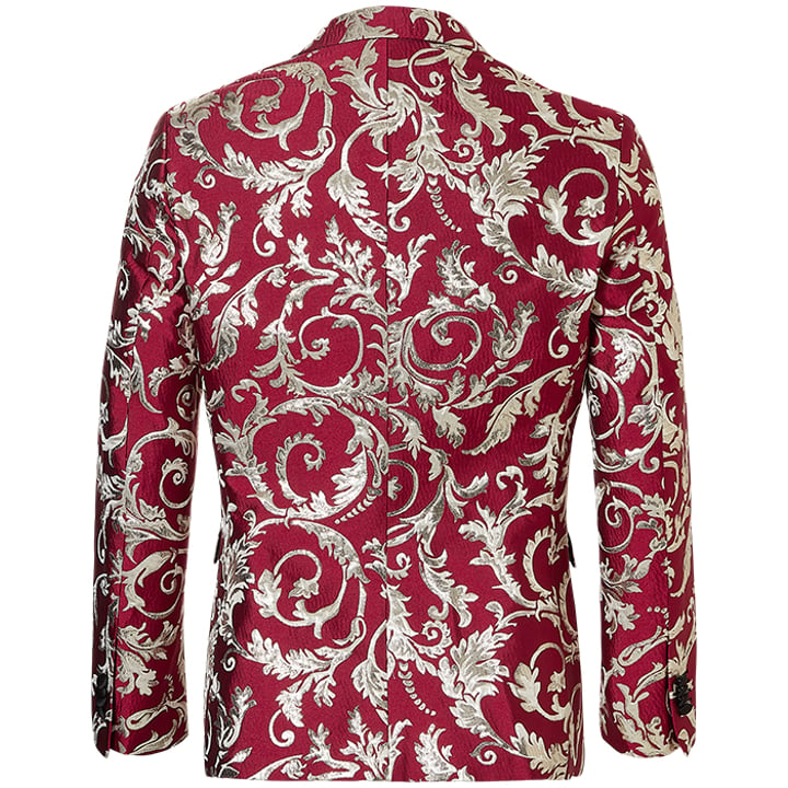 Henk ter Horst Festliche sakko florales Blatt florales Muster Lurex irisierend glänzend glitzernd Smokingjacke Smokingjacke mit hochgeschnittenem Revers Rot
