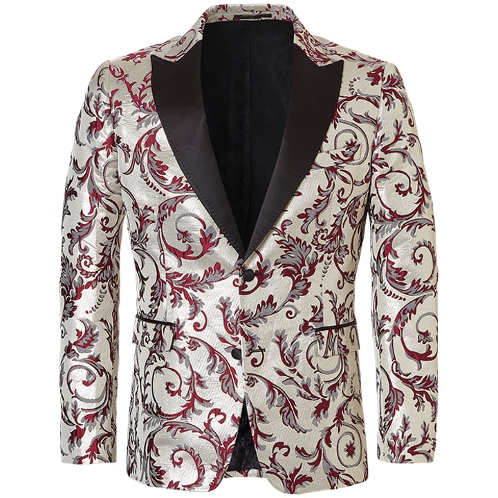Kaufen Sie Henk ter Horst Partyjacke florale Blätter florales Muster Lurex irisierend glänzend glitzernd Smokingjacke Smokingjacke mit Cut-up Revers Silber für nur 125,14 CHF bei Henk ter Horst fashion