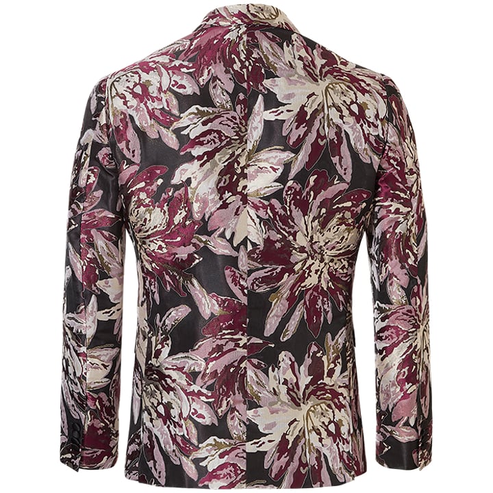 Henk ter Horst Festliche sakko florales Blatt florales Muster Lurex irisierend glänzend glitzernd Smokingjacke Smokingjacke mit hochgeschnittenem Revers Bordeaux