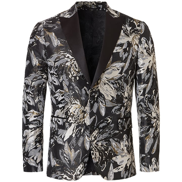 Henk ter Horst Festliche sakko florales Blatt florales Muster Lurex schillernd glänzend glitzernd Smokingjacke Smokingjacke mit hochgeschnittenem Revers Schwarz