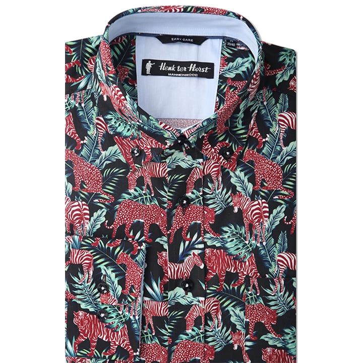 Kaufen Sie Henk ter Horst 100% katoenen overhemd met lange mouw en zebra panter print Donkerrood für nur 73,81 CHF bei Henk ter Horst fashion