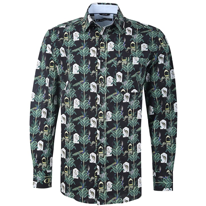 Kaufen Sie Henk ter Horst 100% katoenen overhemd met lange mouw en chinoiserie aapjes print Zwart für nur 73,81 CHF bei Henk ter Horst fashion