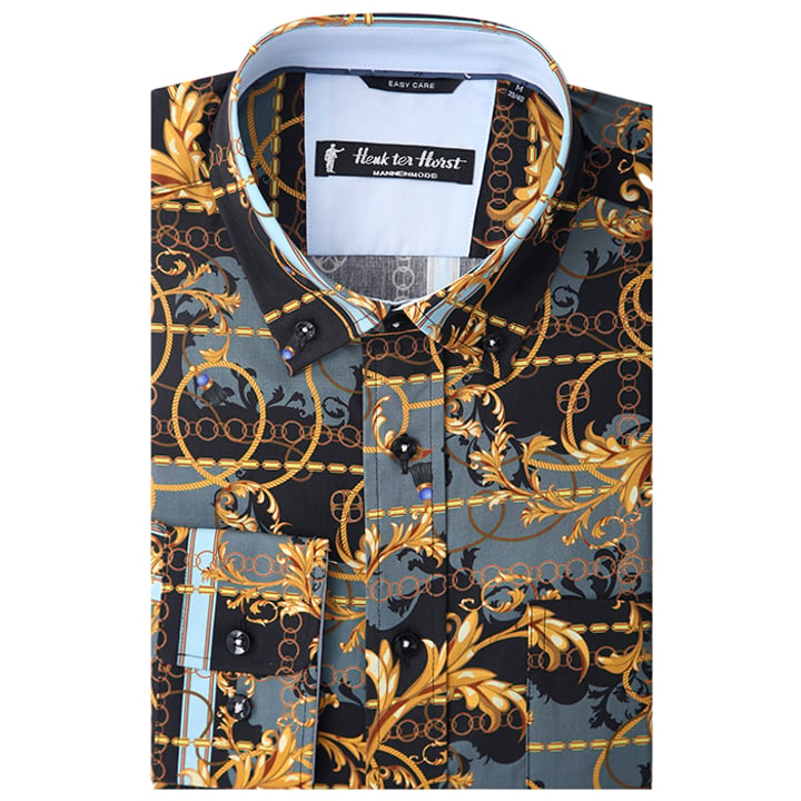 Kaufen Sie Henk ter Horst 100% katoenen overhemd met lange mouw en krul ranken print Zwart für nur 73,81 CHF bei Henk ter Horst fashion