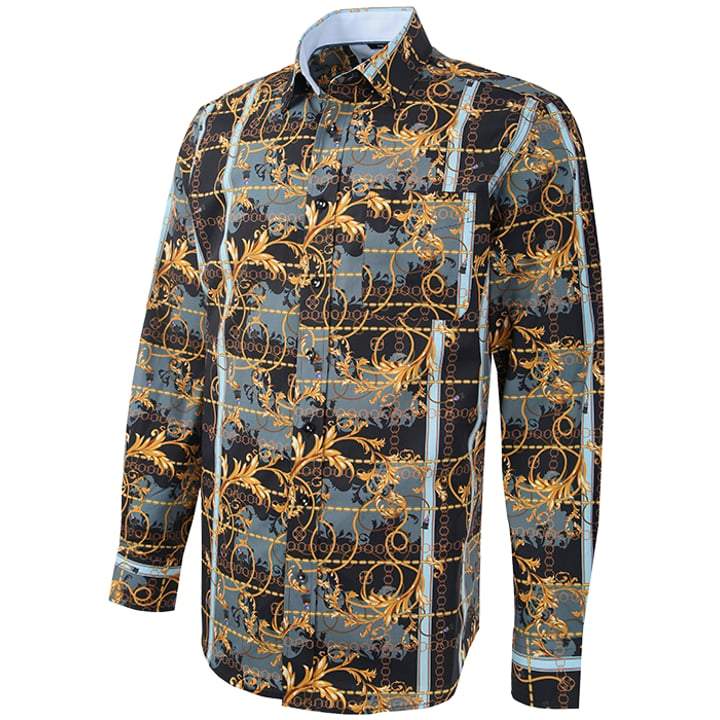 Kaufen Sie Henk ter Horst 100% katoenen overhemd met lange mouw en krul ranken print Zwart für nur 73,81 CHF bei Henk ter Horst fashion