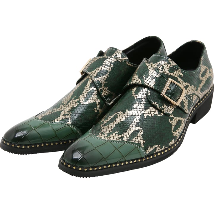 Henk ter Horst Schuhe Grün | Reptil-Prägung Gold | Krokodilhaupt | Verstellbare Schnalle