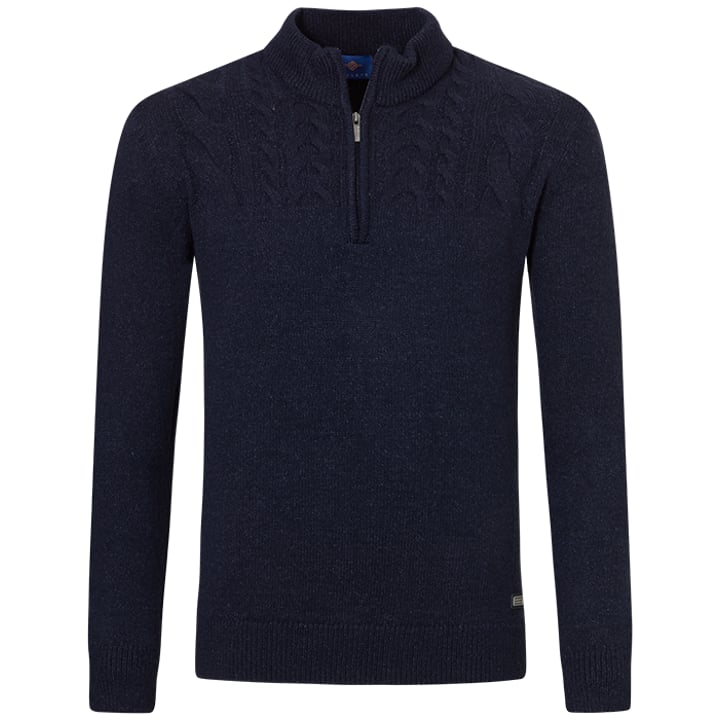 Kaufen Sie Baileys gebreide herentrui met half kabelpatroon en rits Donkerblauw für nur 93,40 CHF bei Henk ter Horst fashion