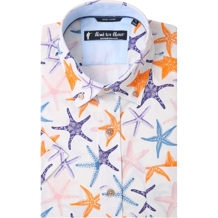 Kaufen Sie Henk ter Horst 100% katoenen overhemd met korte mouw en zeesterren print Zalm für nur 73,89 CHF bei Henk ter Horst fashion