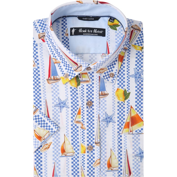 Kaufen Sie Henk ter Horst 100% katoenen overhemd met korte mouw en zeilboten citroenen gestreepte print Geel für nur 73,89 CHF bei Henk ter Horst fashion