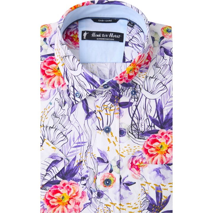 Kaufen Sie Henk ter Horst 100% katoenen overhemd met korte mouw en pioenrozen kwallen print Paars für nur 73,89 CHF bei Henk ter Horst fashion