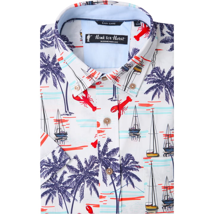 Kaufen Sie Henk ter Horst 100% katoenen overhemd met korte mouw en kreeften palmbomen bootjes print Rood für nur 73,89 CHF bei Henk ter Horst fashion