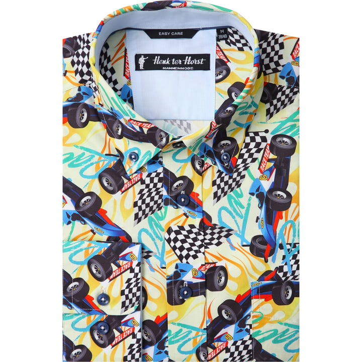 Kaufen Sie Henk ter Horst 100% katoenen overhemd met lange mouw en pop art raceauto Lichtgeel für nur 75,23 CHF bei Henk ter Horst fashion