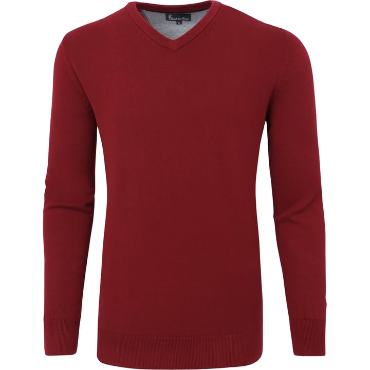 Henk ter Horst Herren V-Ausschnitt Pullover | Uni | 100% Baumwolle | Rippbündchen | Bordeaux