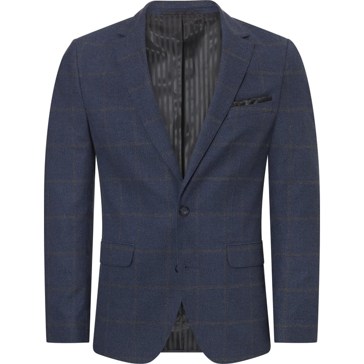 Weis Sakko | Blau | Windowpane-Karomuster | Einreiher mit Brusttasche | 100% Baumwolle