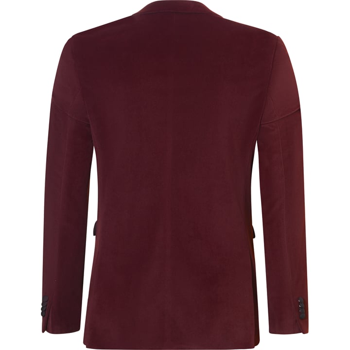 Weis Samt-Sakko | Bordeaux | Kantiger Revers | Klappentaschen | Kissing Buttons | Uni