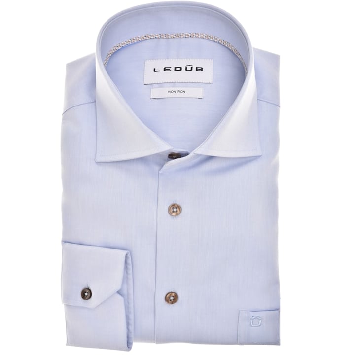 Kaufen Sie Ledub Hemd Hellblau | Bügelfrei | 100% Baumwolle | Braune Kontrastknöpfe | Kent-Kragen | ML5 für nur 82,91 CHF bei Henk ter Horst fashion