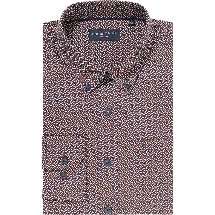 Kaufen Sie Chris Cayne Herrenhemd | Geometrischer Print | Button-Down | Dunkelrot für nur 37,39 CHF bei Henk ter Horst fashion