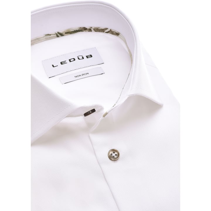 Ledub Hemd Weiß | Feine Struktur | Haifischkragen | Kontrastbesatz | Non Iron | Langarm