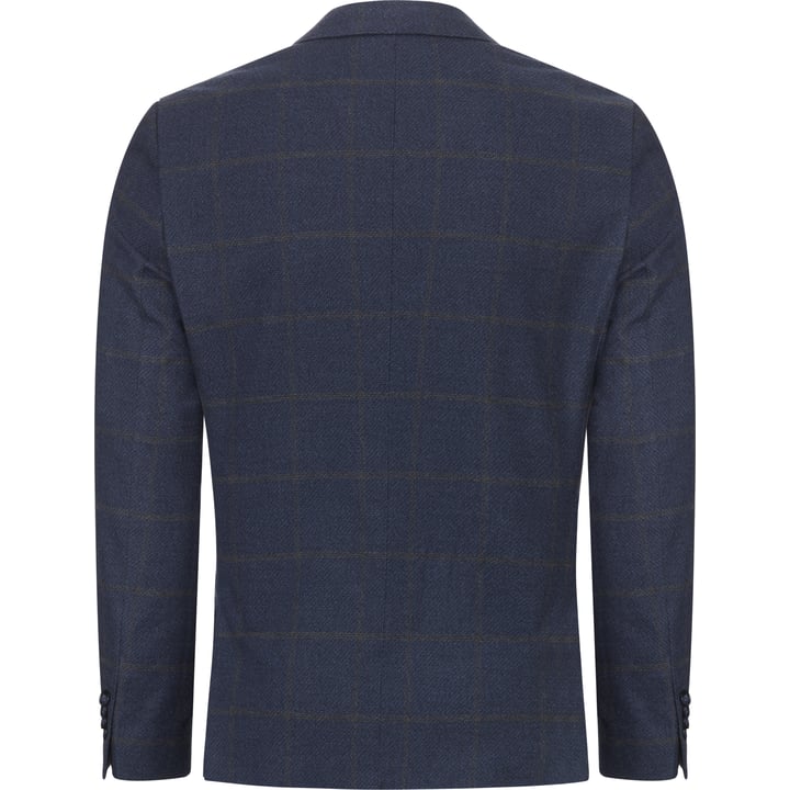 Weis Sakko | Blau | Windowpane-Karomuster | Einreiher mit Brusttasche | 100% Baumwolle