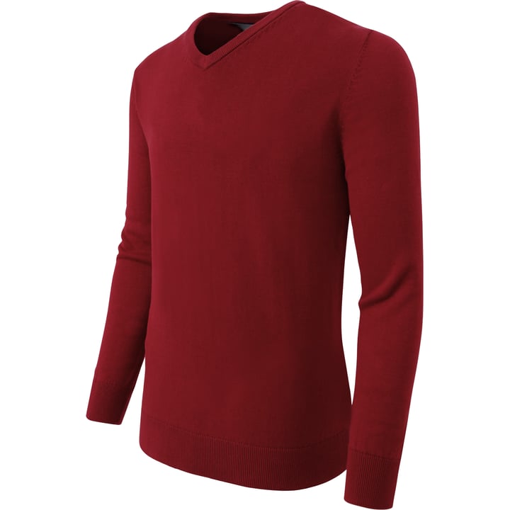Henk ter Horst Herren V-Ausschnitt Pullover | Uni | 100% Baumwolle | Rippbündchen | Bordeaux