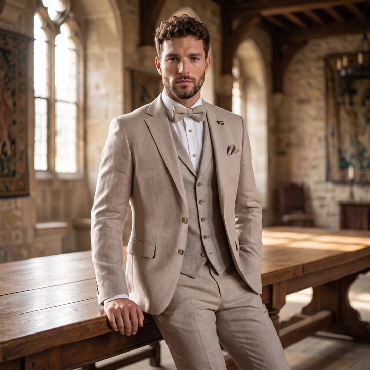 Kaufen Sie Atelier Torino 3-teiliger Leinenanzug mit Karoweste Beige für nur CHF 651,53 bei Henk ter Horst fashion