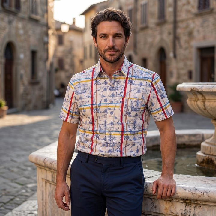 Kaufen Sie Henk ter Horst 100% katoenen overhemd met korte mouw en columbus zeevaart geruite print Blauw für nur 36,56 CHF bei Henk ter Horst fashion